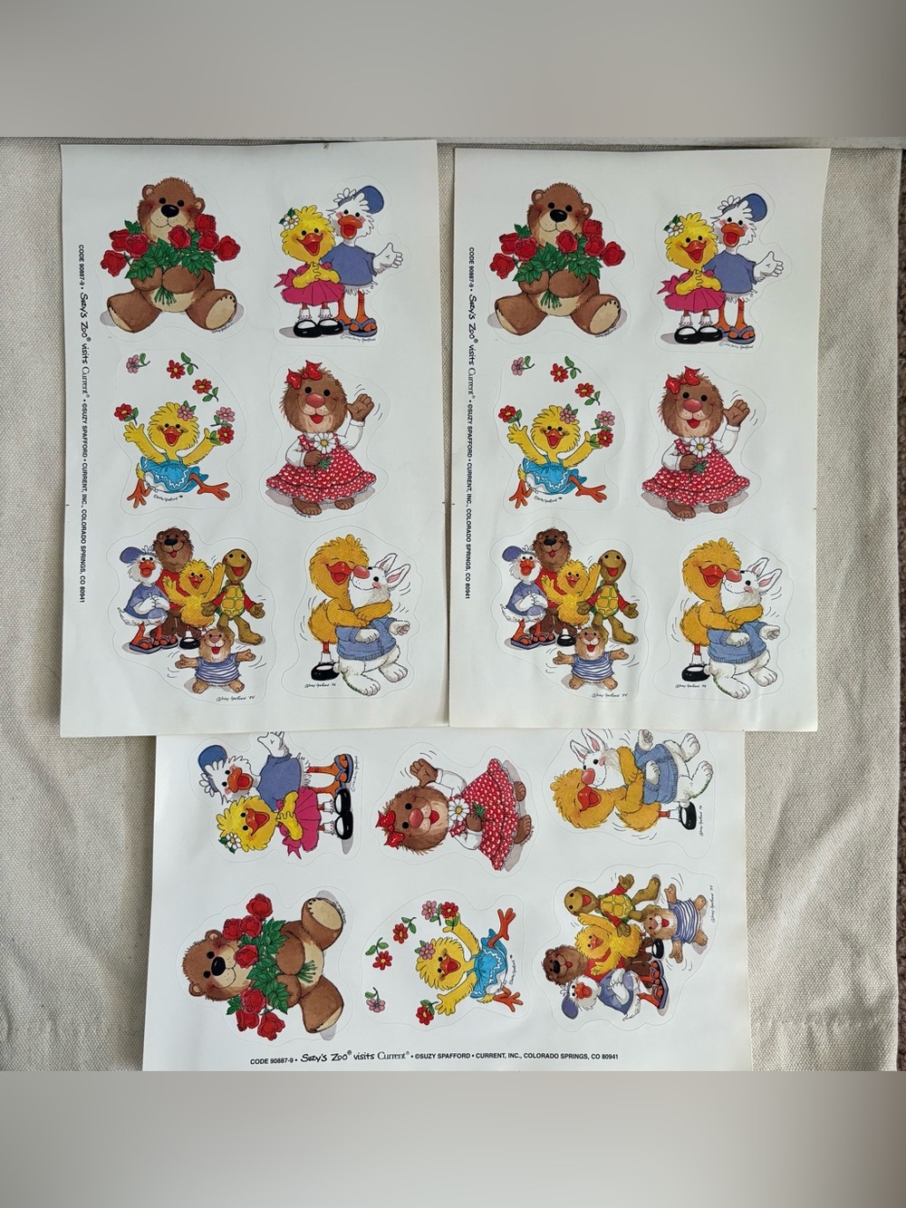 Vintage Suzy’s Zoo Sticker Sheets Set Of 3 Complete Excellent Condition
